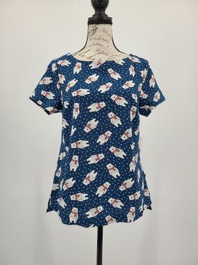 Modcloth Holiday Polar Bear Short Sleeve Blouse Size Small